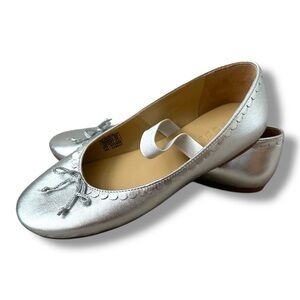 Mini Boden Silver Kids' Metallic Ballet Flat Girls Size 6 (EU 37) Party Holiday